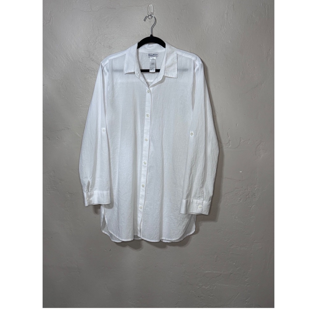 Tommy Bahama White Crinkle Cotton Roll Tab Sleeve Button Down Shirt TSW33303C XL